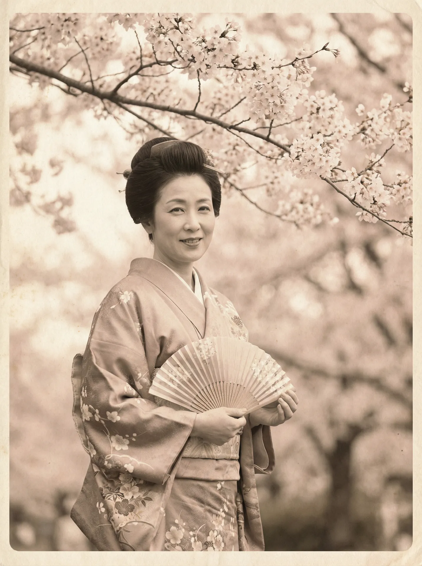一位持扇的优雅 桥本香菜 在樱花树下的复古写真